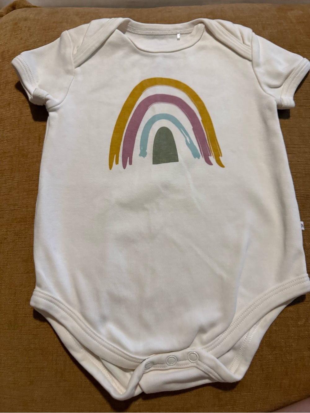 White Rainbow Print Baby Bodysuit - Neutral Rainbow Design